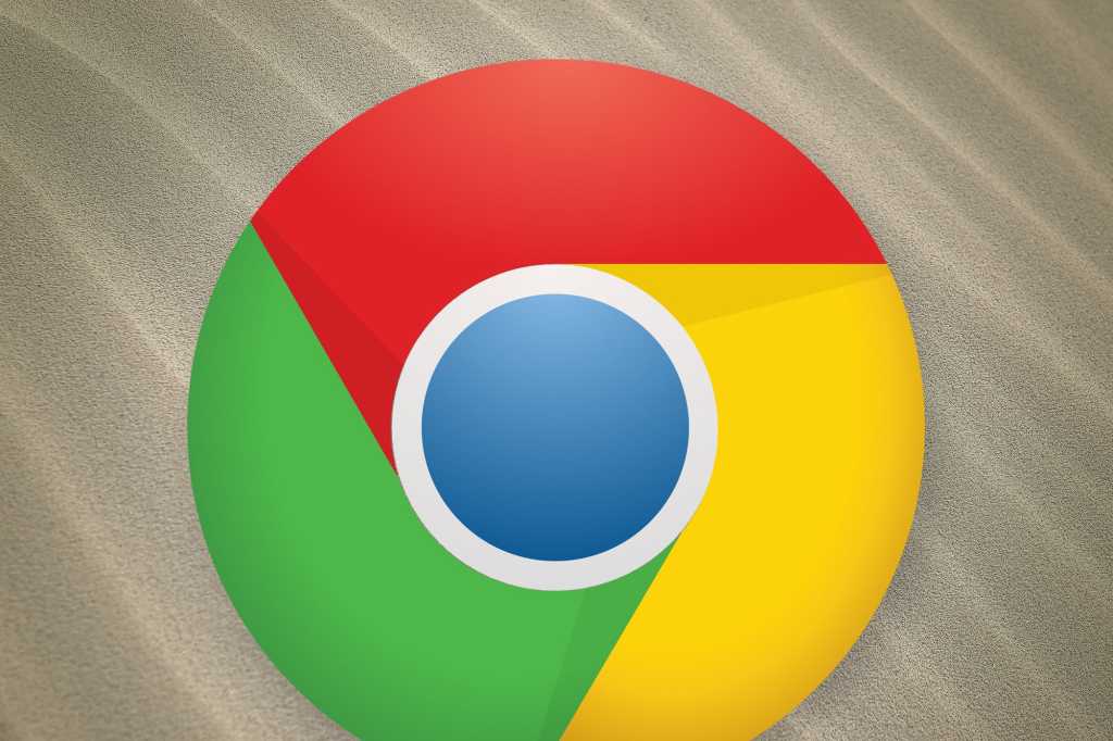 Chrome logo on a sandy beige background