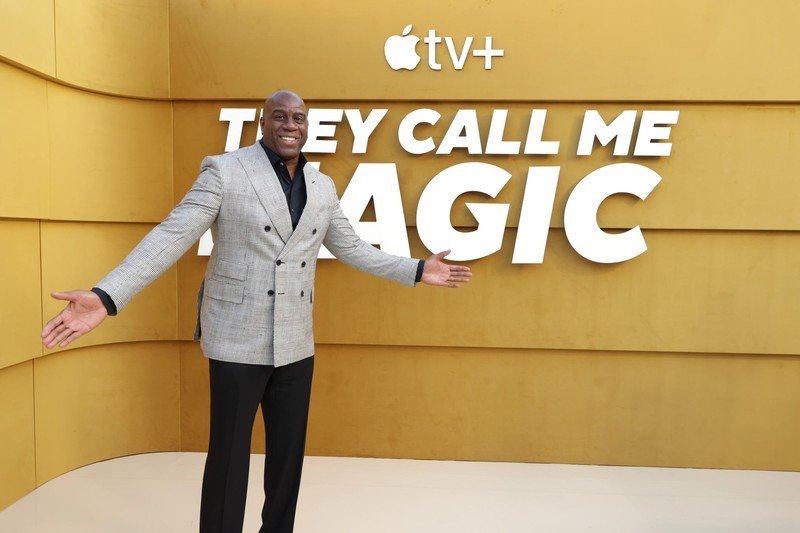 Magic Johnson hits the Apple TV+ red carpet for the premiere of 'They Call Me Magic'