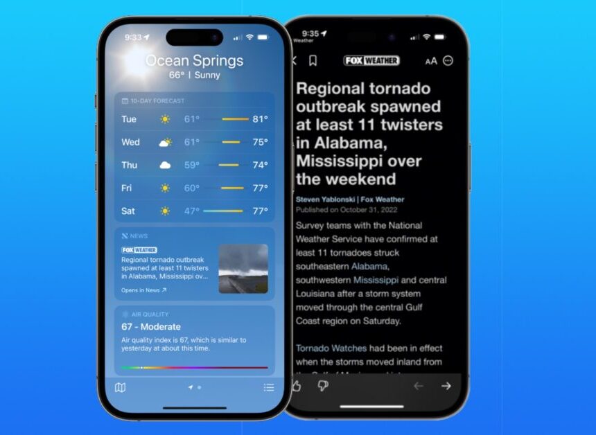 Apple News integration appears in Weather app on iOS 16.2 beta with relevant regional stories