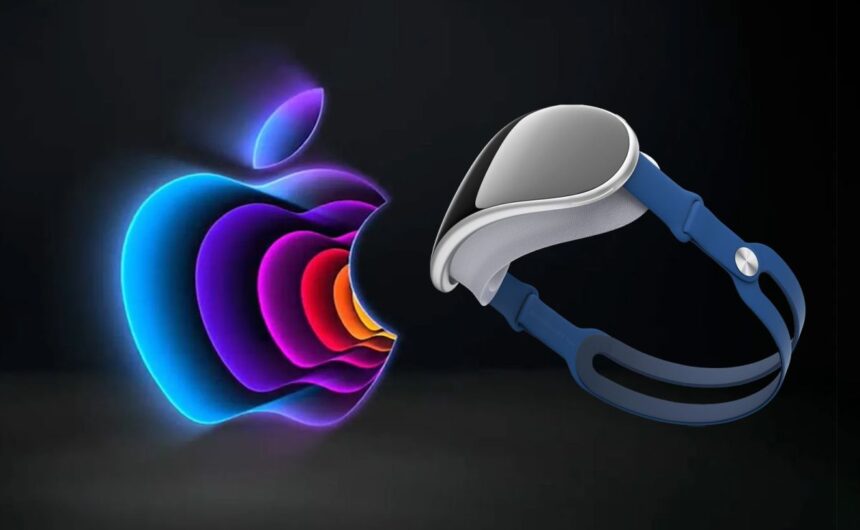 Apple VR render next to Apple logo