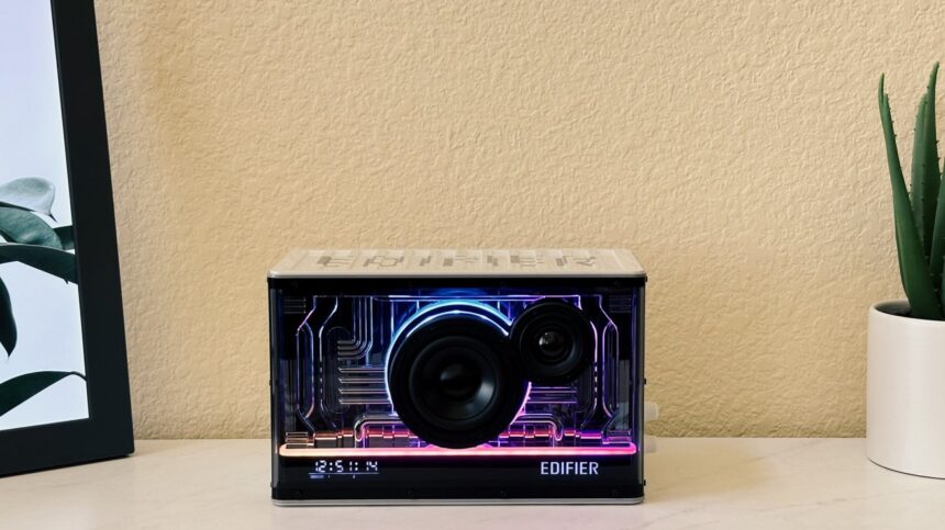 A bright speaker with dim spots