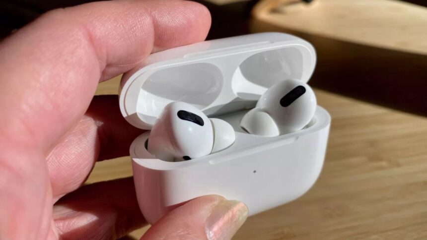 Someone holding the AirPods Pro in their case.